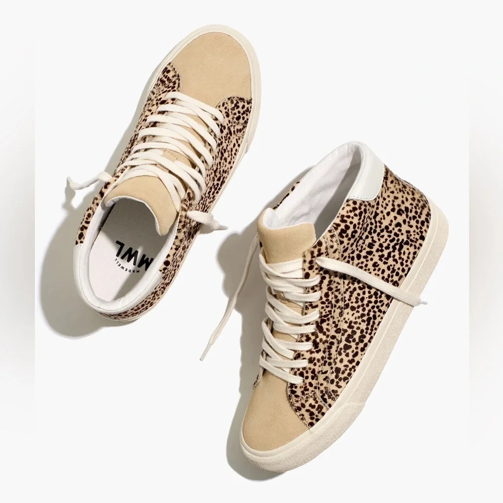 Madewell Sidewalk High-Top Sneakers in Spotted Calf Hair leopard print